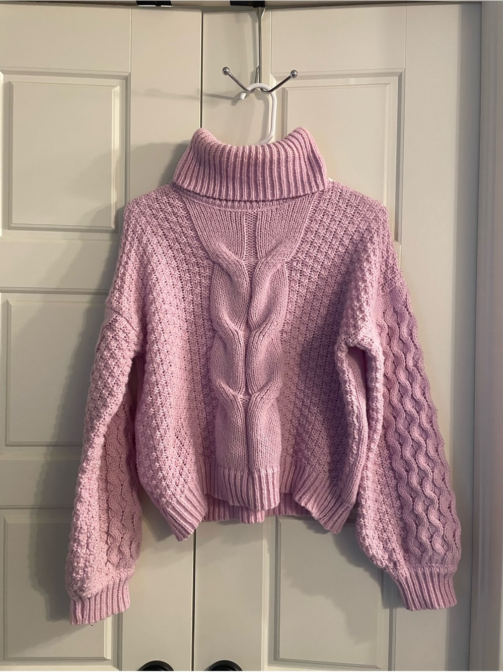 Woven Heart Light Pink Cable Turtleneck Sweater